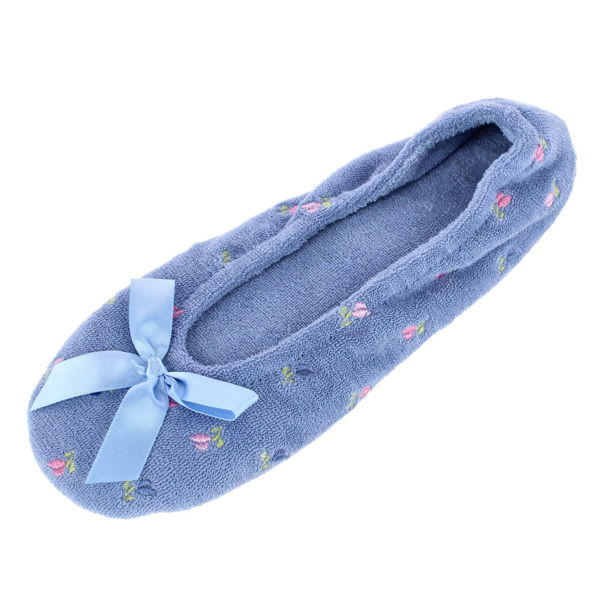 Isotoner Women's Embroidered Terry Ballerina Slippers - Periwinkle Blue