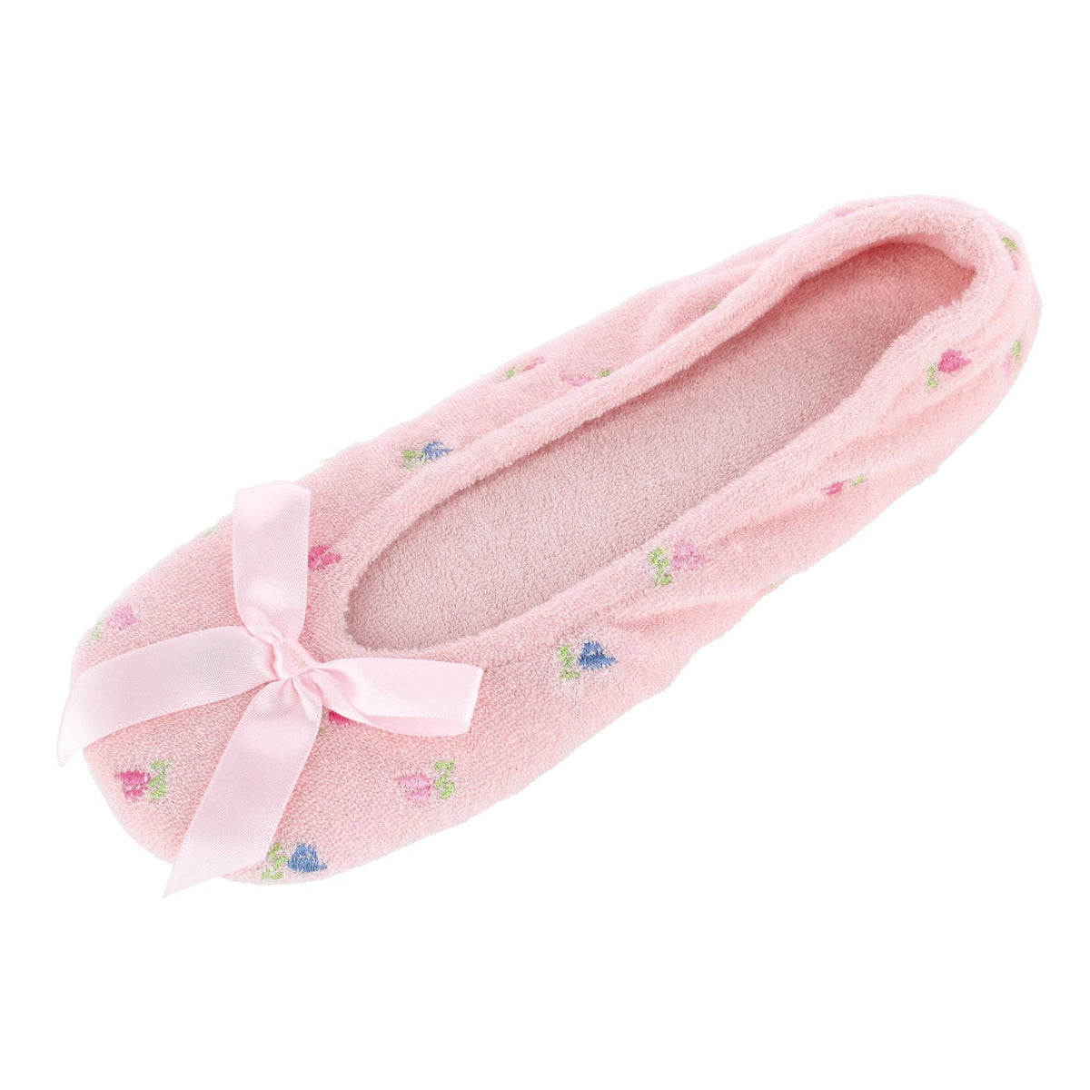 Isotoner Women's Embroidered Terry Ballerina Slippers - Pink