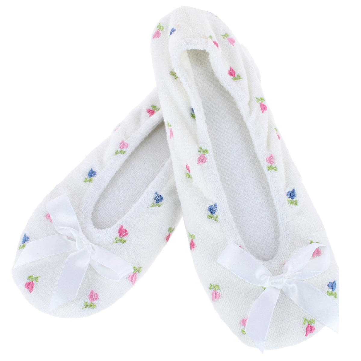 Isotoner Women's Embroidered Terry Ballerina Slippers - White