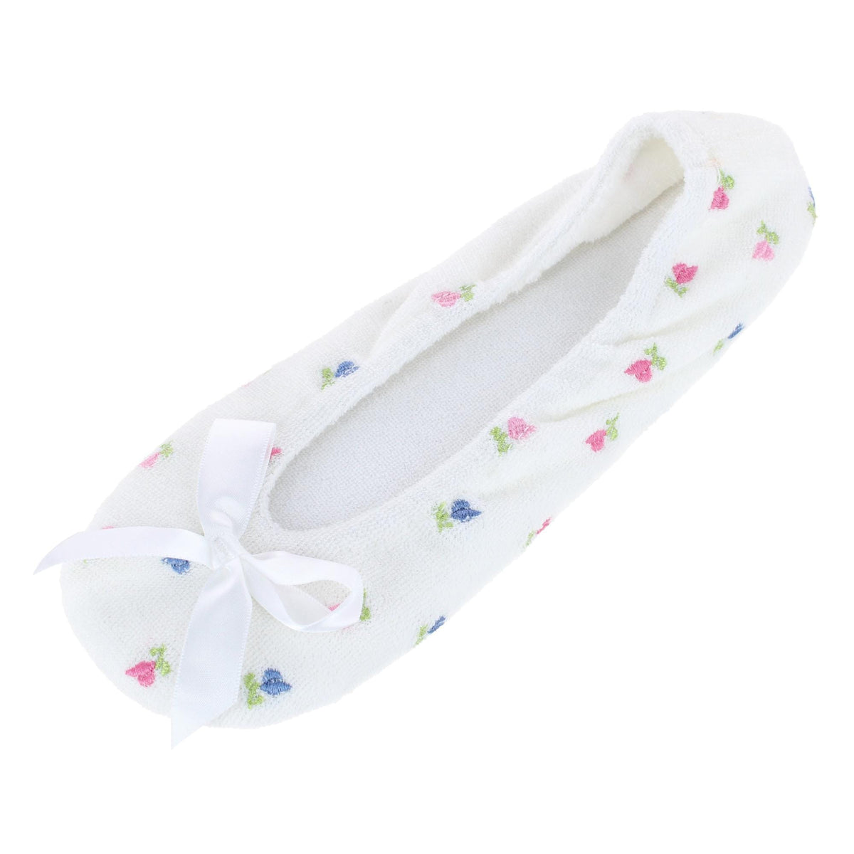 Isotoner Women's Embroidered Terry Ballerina Slippers - White
