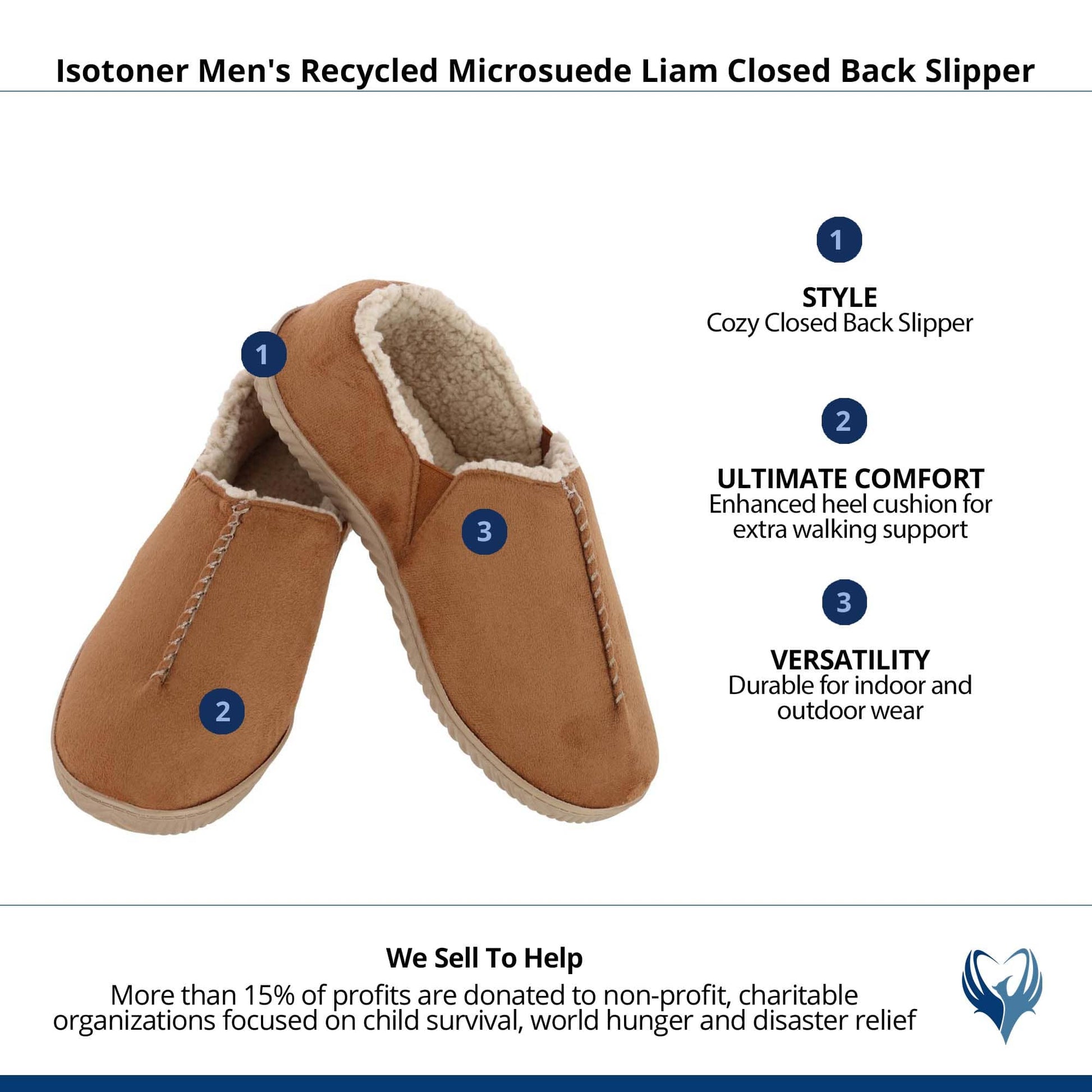 Isotoner Men's Recycled Microsuede Liam Closed Back Slipper - Cognac