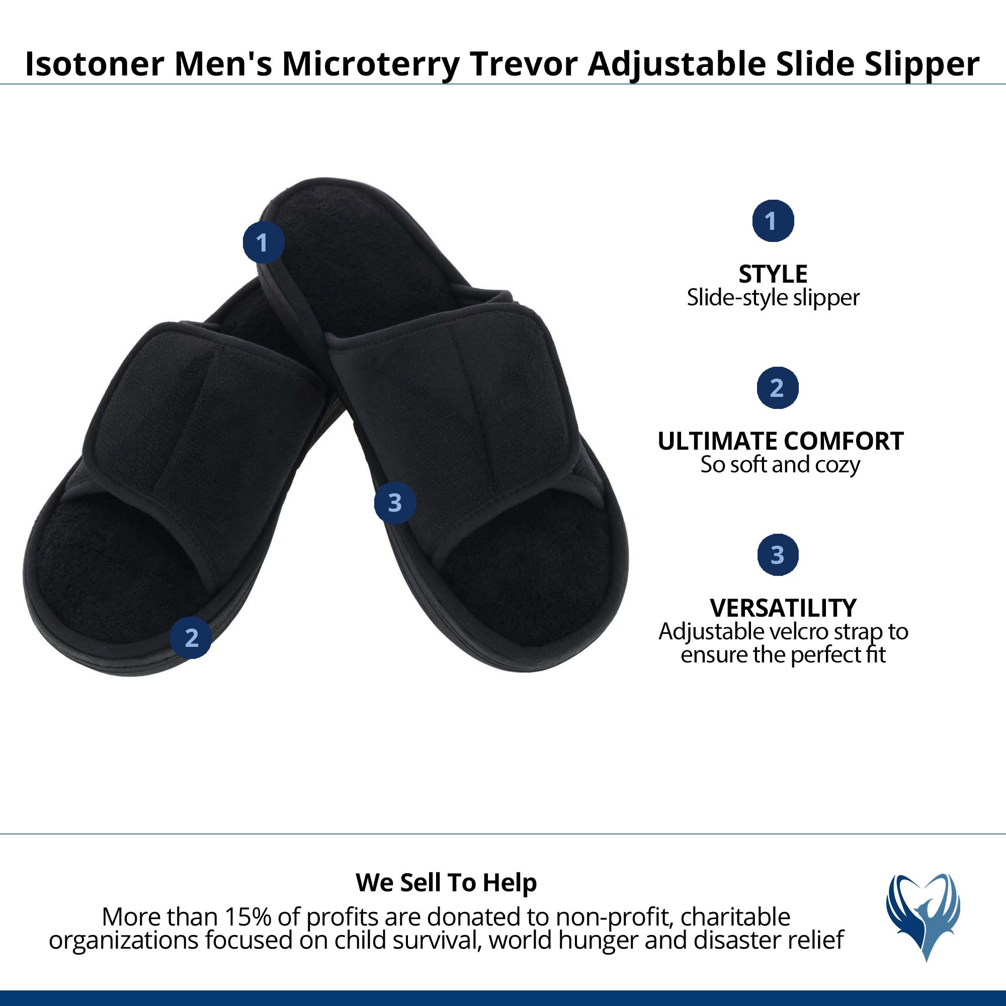 Isotoner Men's Microterry Trevor Adjustable Slide Slipper - Black