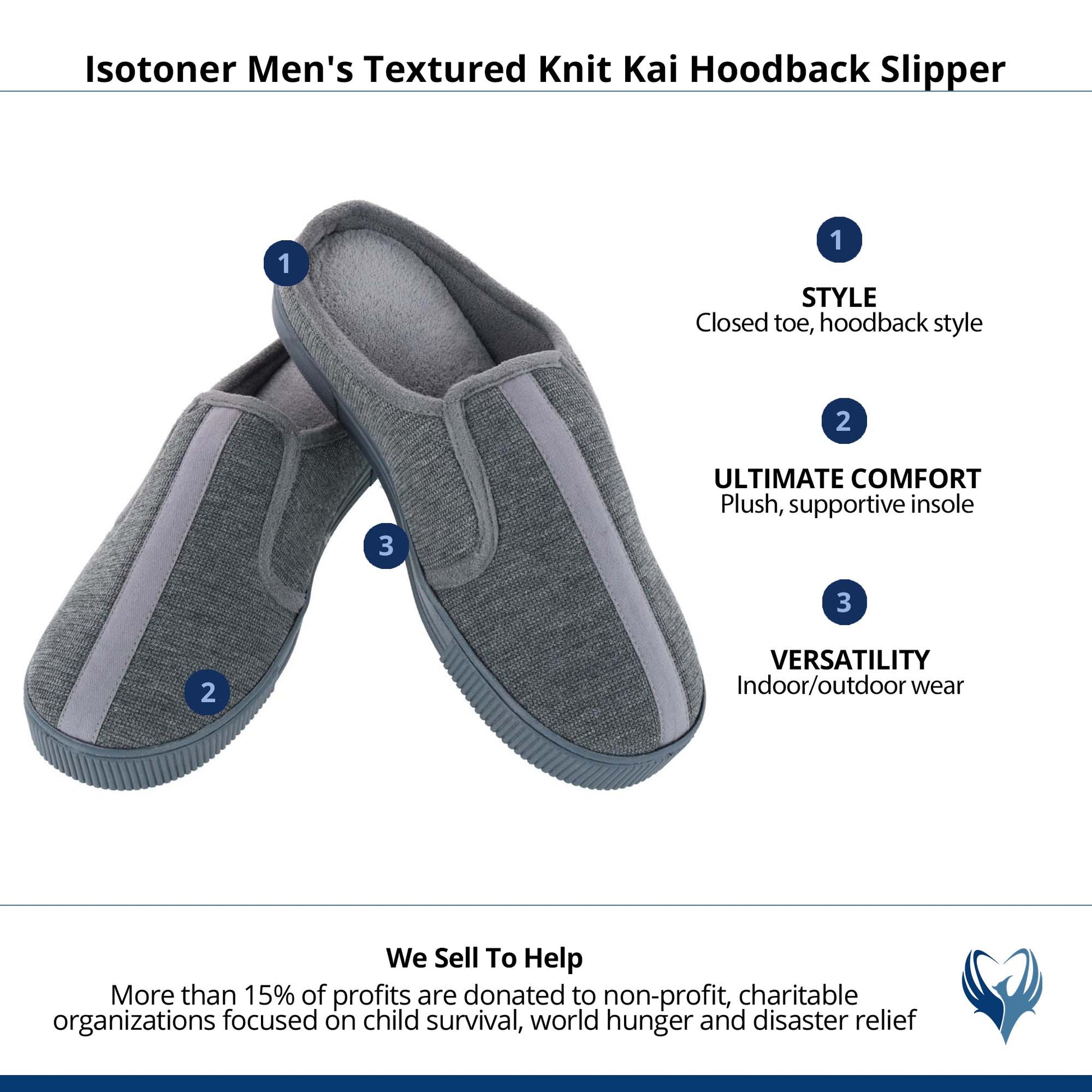 Isotoner Men's Textured Knit Kai Hoodback Slipper - Dark Charcoal