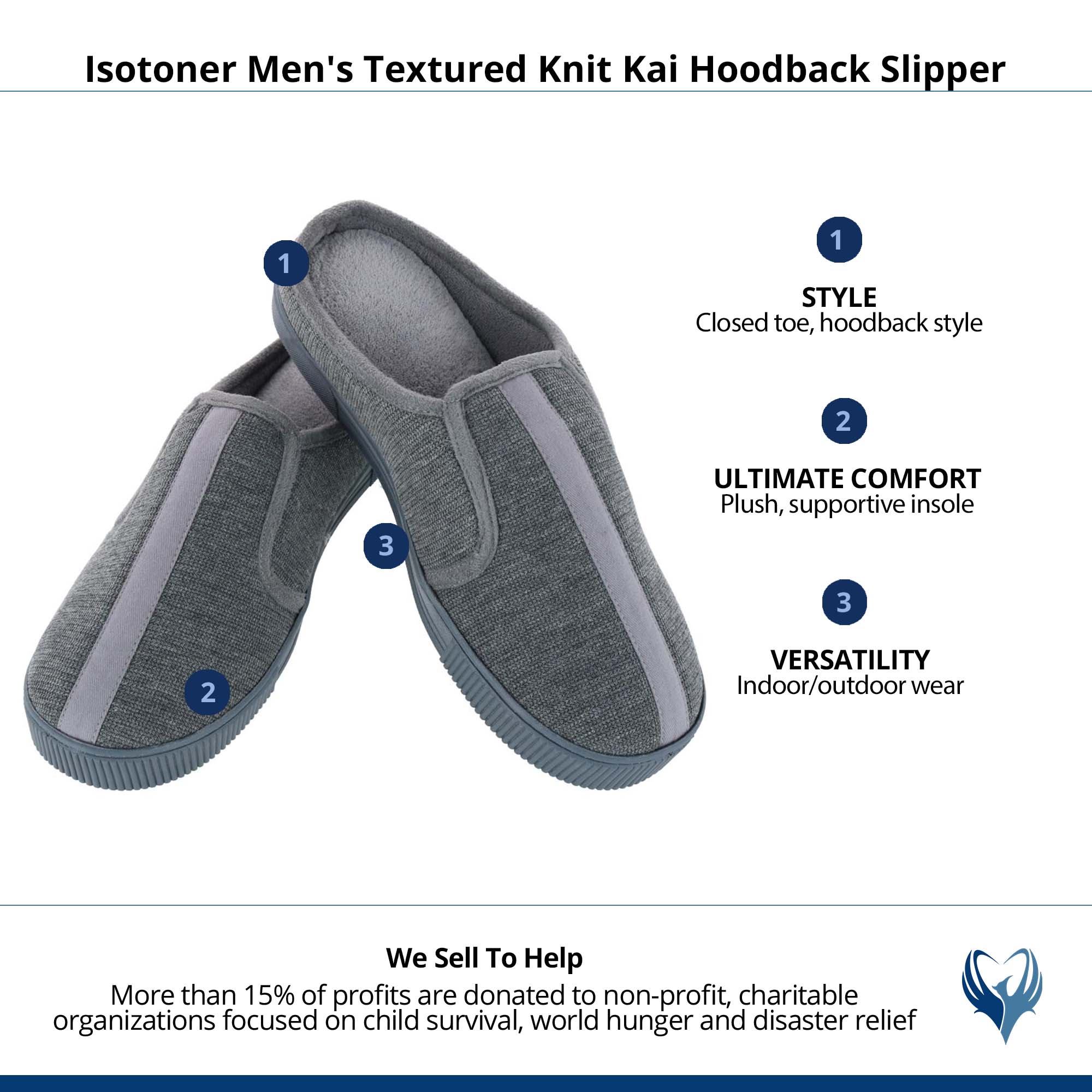 Isotoner Men's Textured Knit Kai Hoodback Slipper - Dark Charcoal