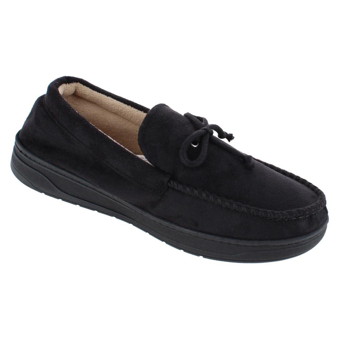 Isotoner Men's Essential Microsuede Boater Moccasin Slippers - Black