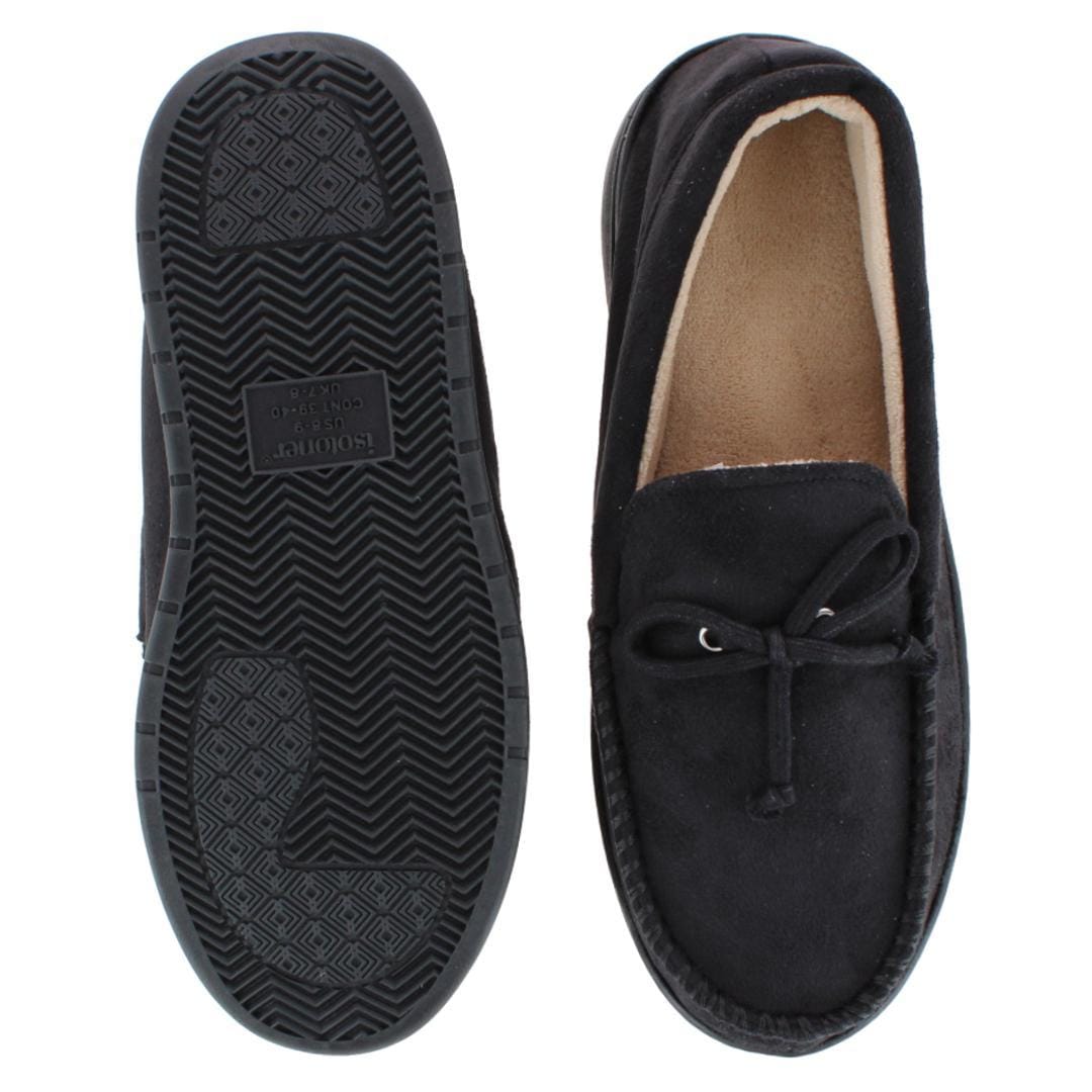 Isotoner Men's Essential Microsuede Boater Moccasin Slippers - Black