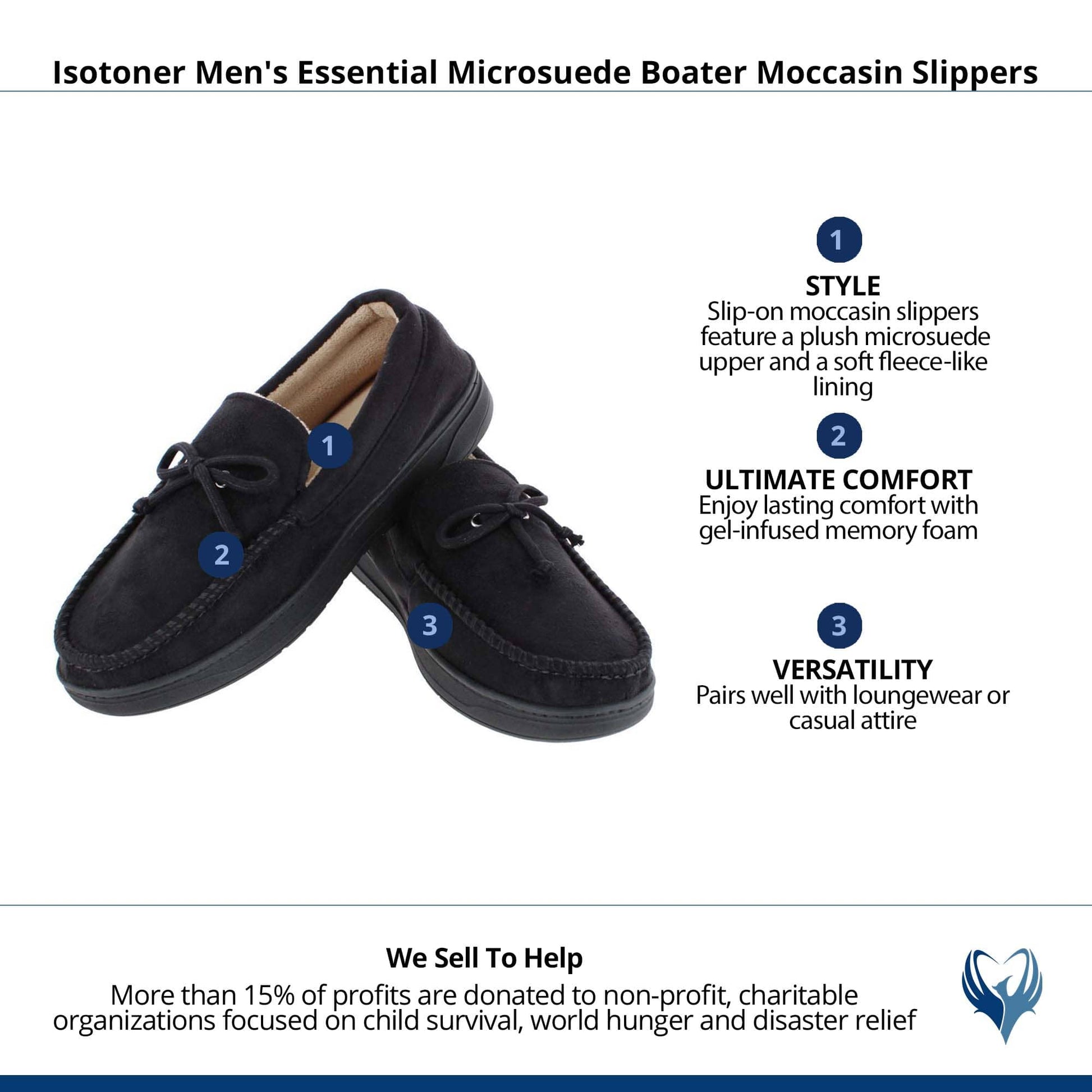 Isotoner Men's Essential Microsuede Boater Moccasin Slippers - Black
