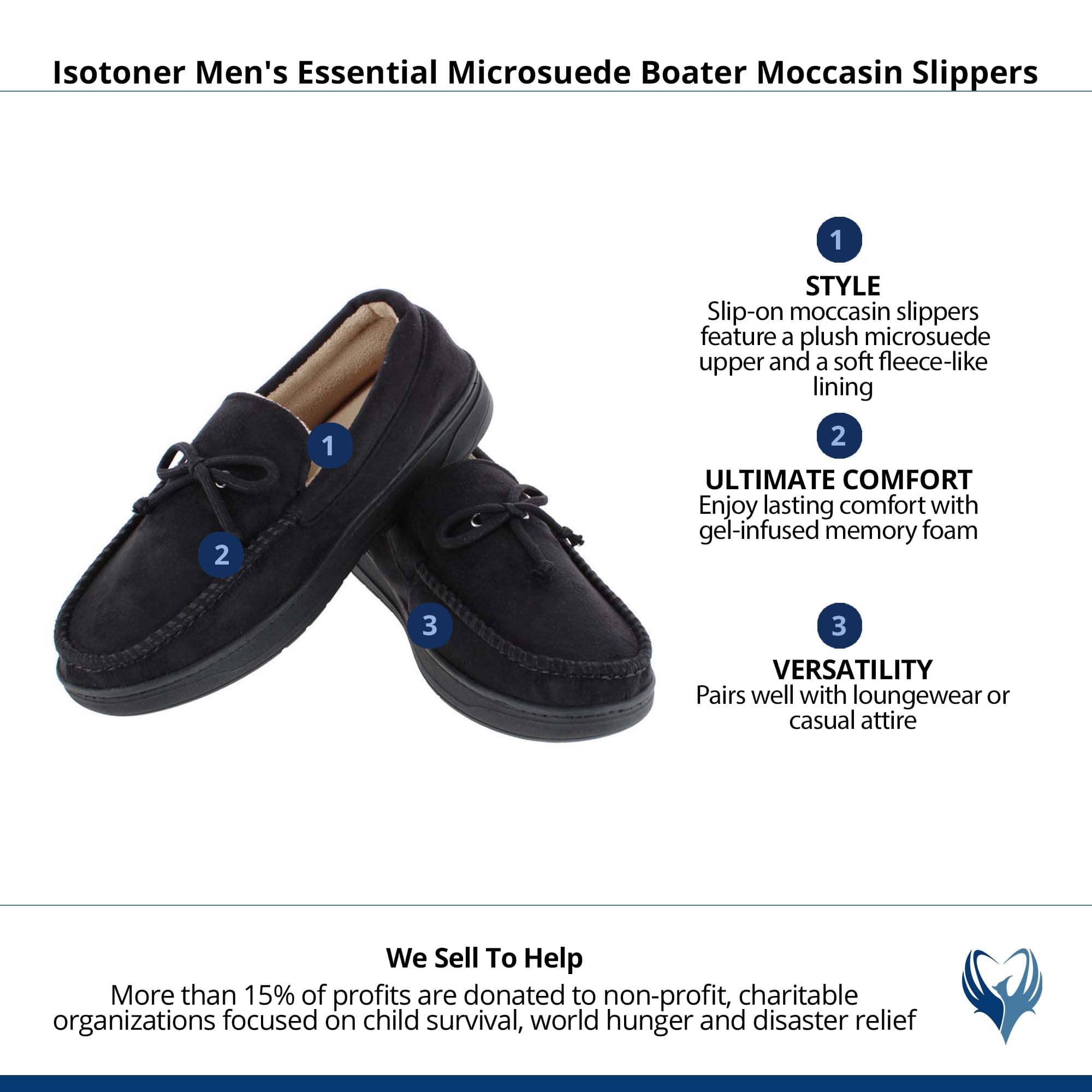 Isotoner Men's Essential Microsuede Boater Moccasin Slippers - Black
