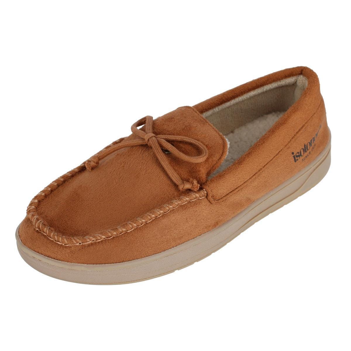 Isotoner Men's Essential Microsuede Boater Moccasin Slippers - Cognac