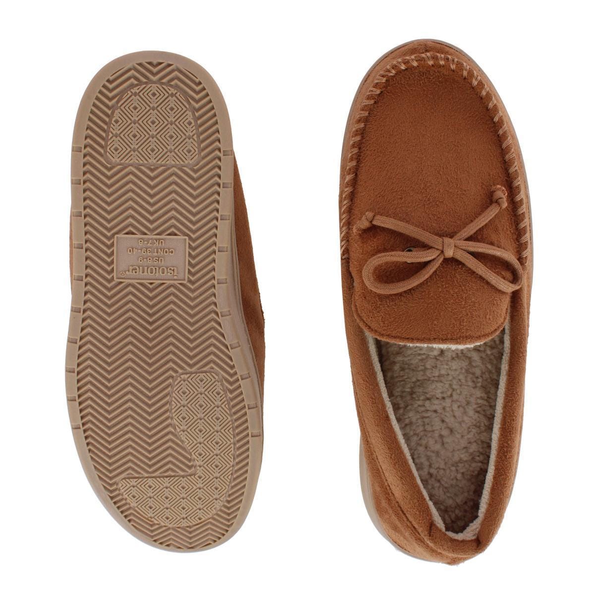 Isotoner Men's Essential Microsuede Boater Moccasin Slippers - Cognac