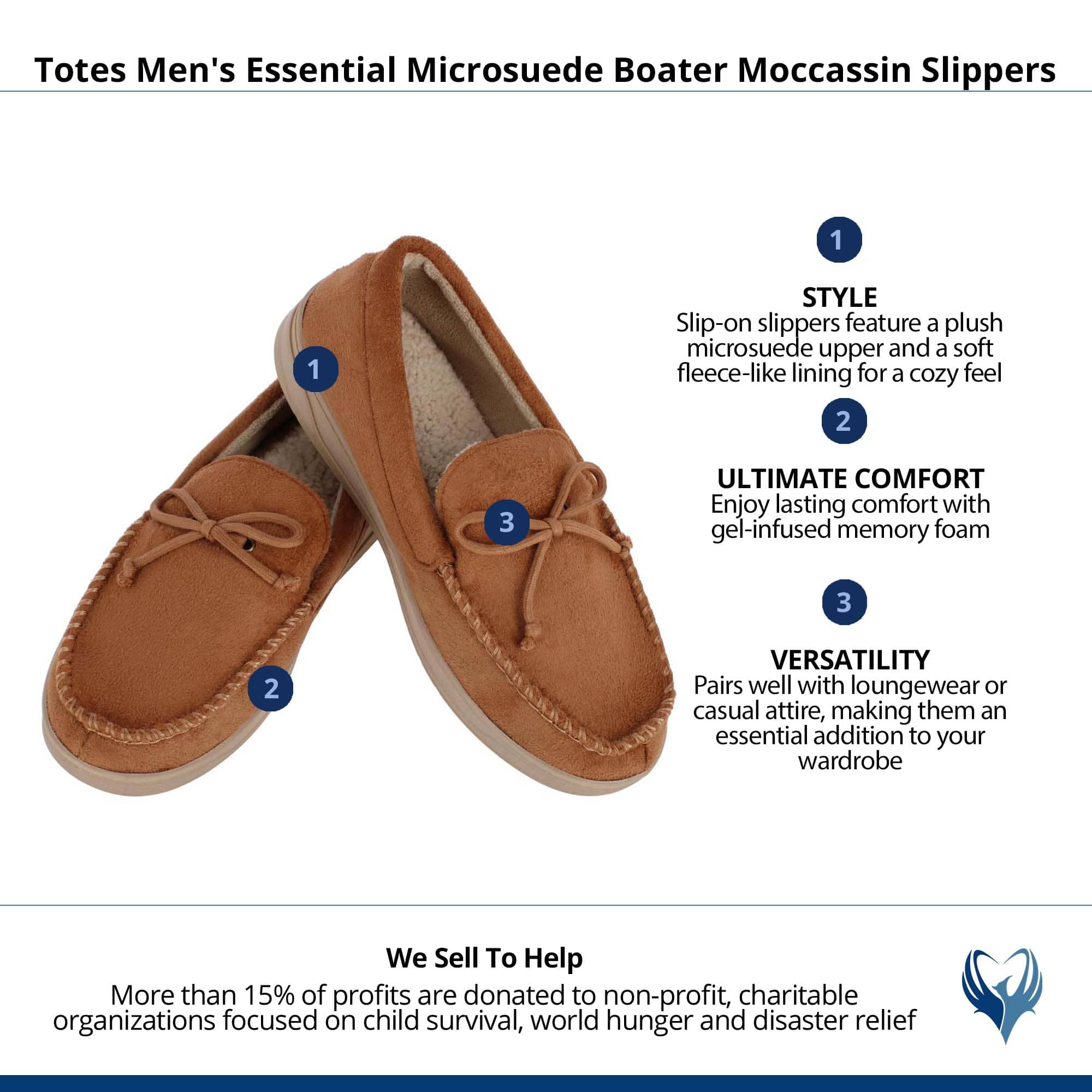 Isotoner Men's Essential Microsuede Boater Moccasin Slippers - Cognac