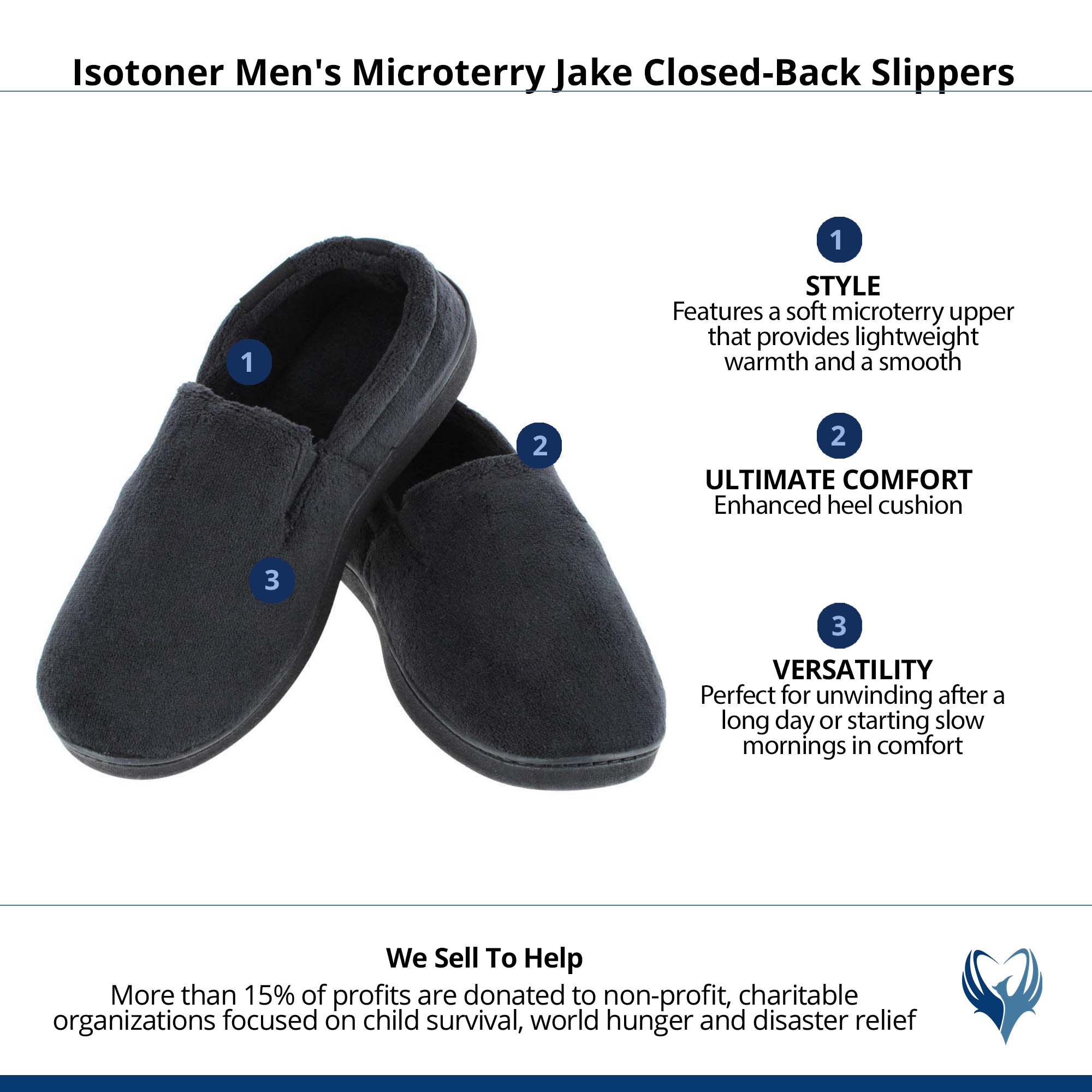 Isotoner Men's Microterry Jake Closed-Back Slippers - Black