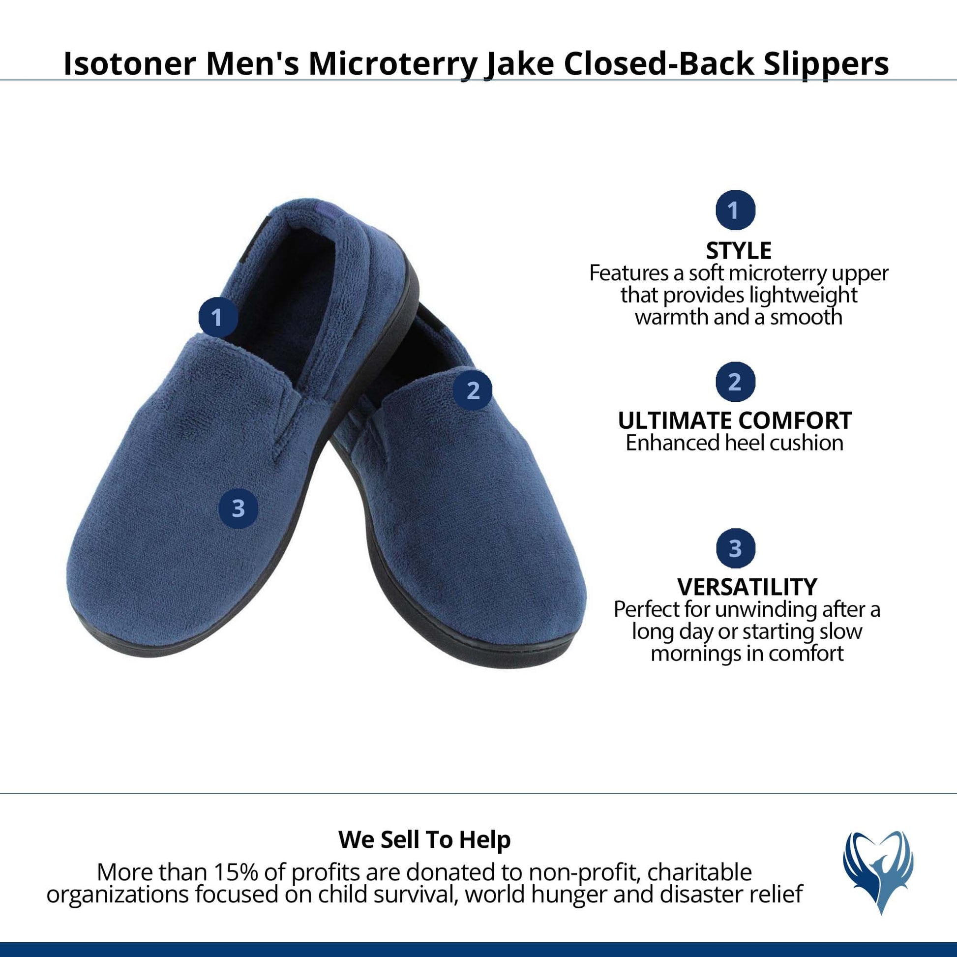 Isotoner Men's Microterry Jake Closed-Back Slippers - Navy Blue