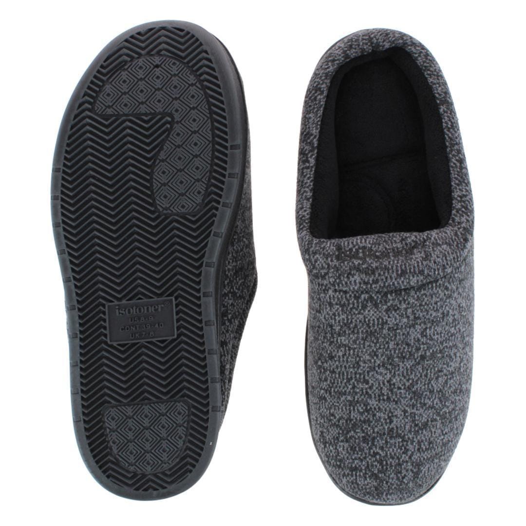 Isotoner Men's Heathered Knit Brady Hoodback Slipper - Black