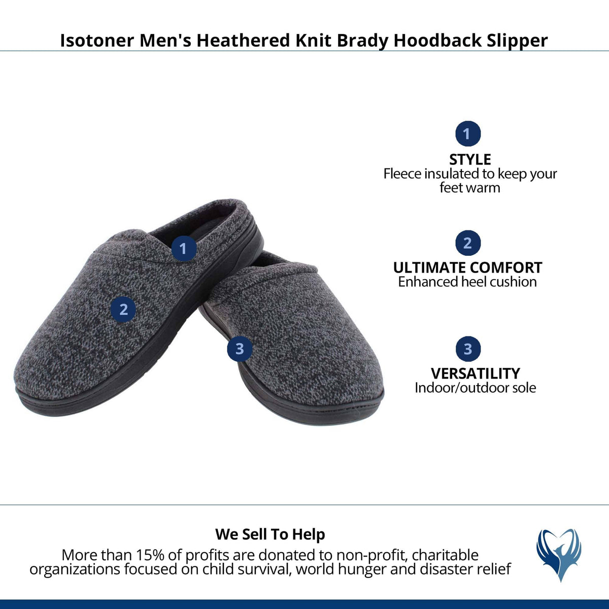 Isotoner Men's Heathered Knit Brady Hoodback Slipper - Black