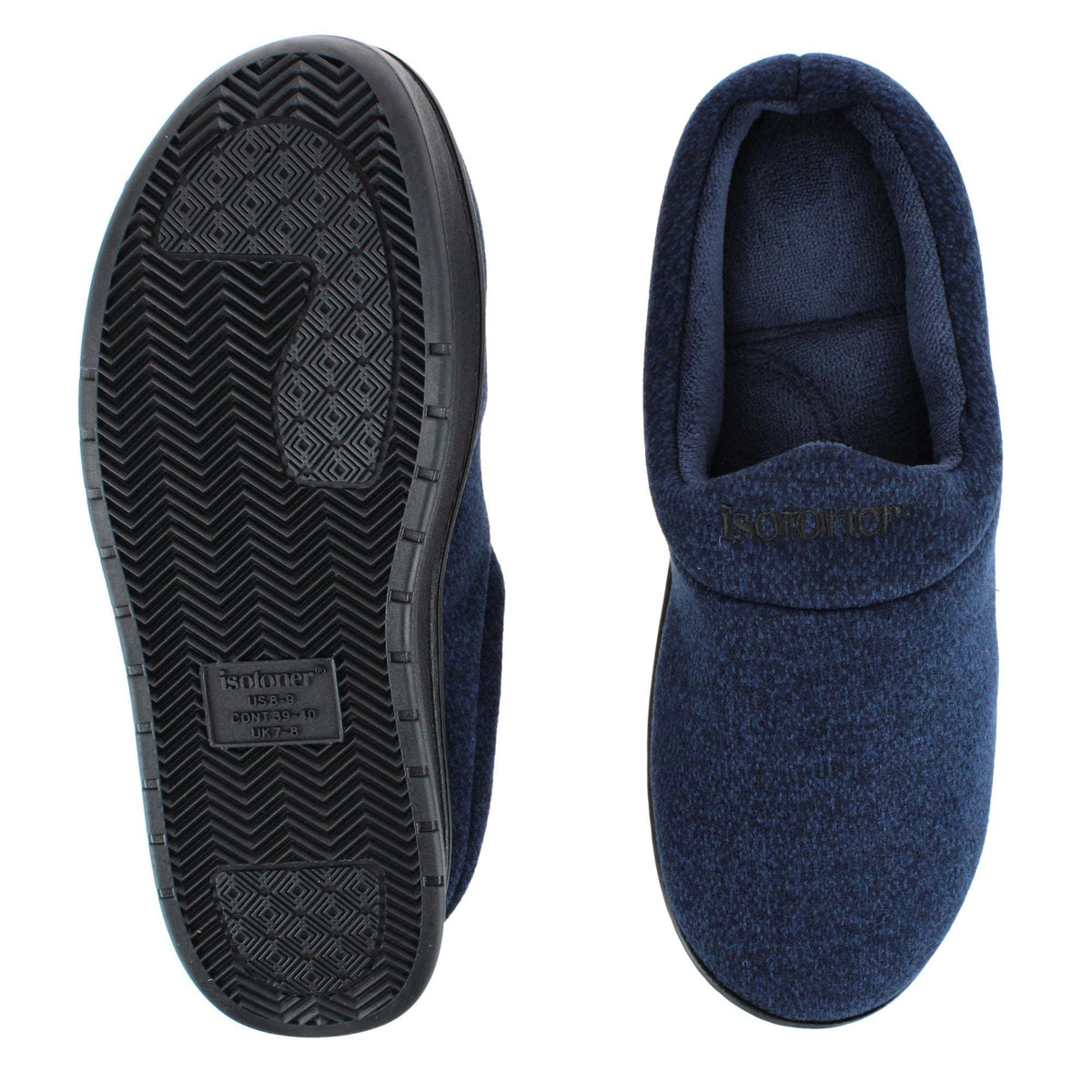 Isotoner Men's Heathered Knit Brady Hoodback Slipper - Navy Blue