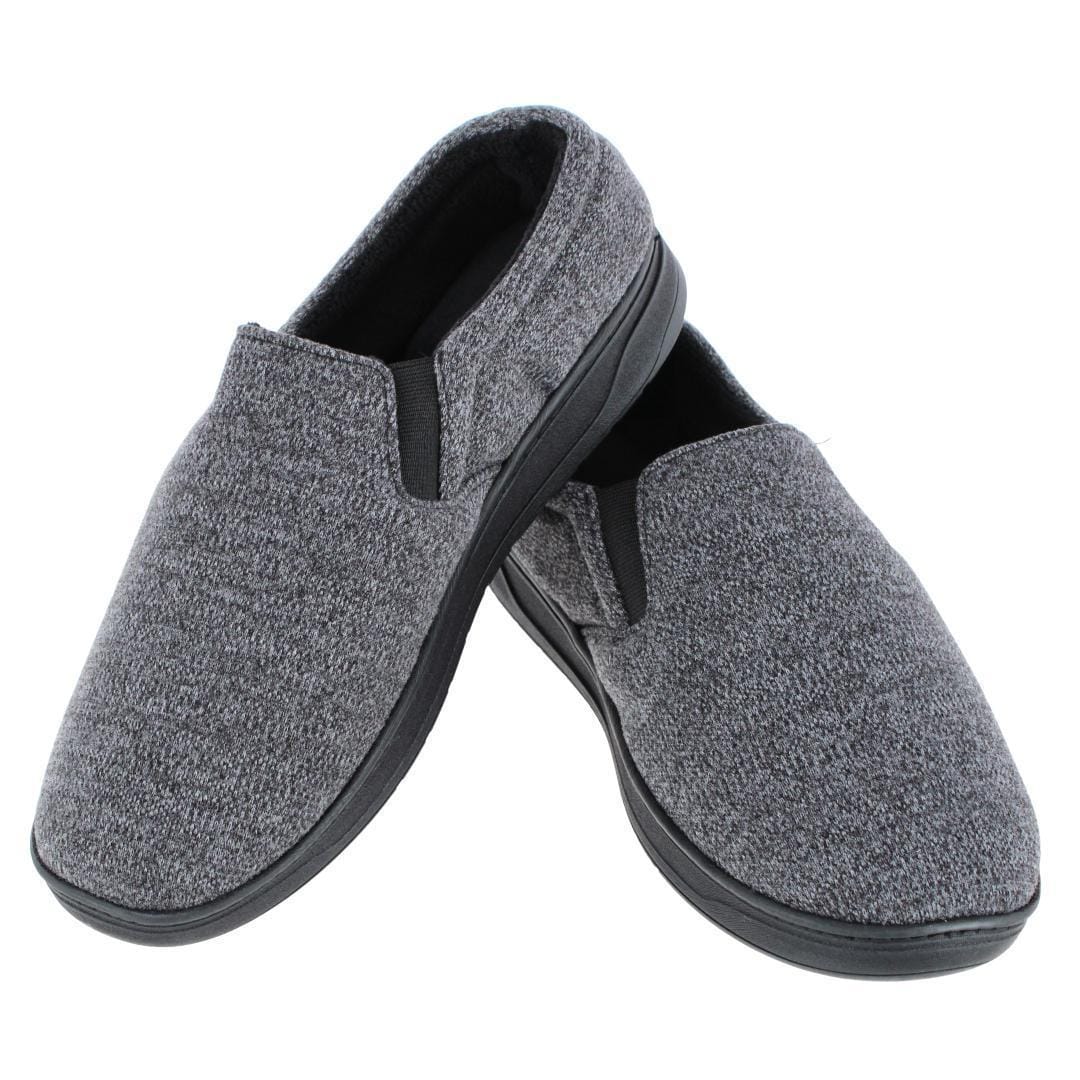 Isotoner Men's Heathered Knit Twin Gore Slipper - Black