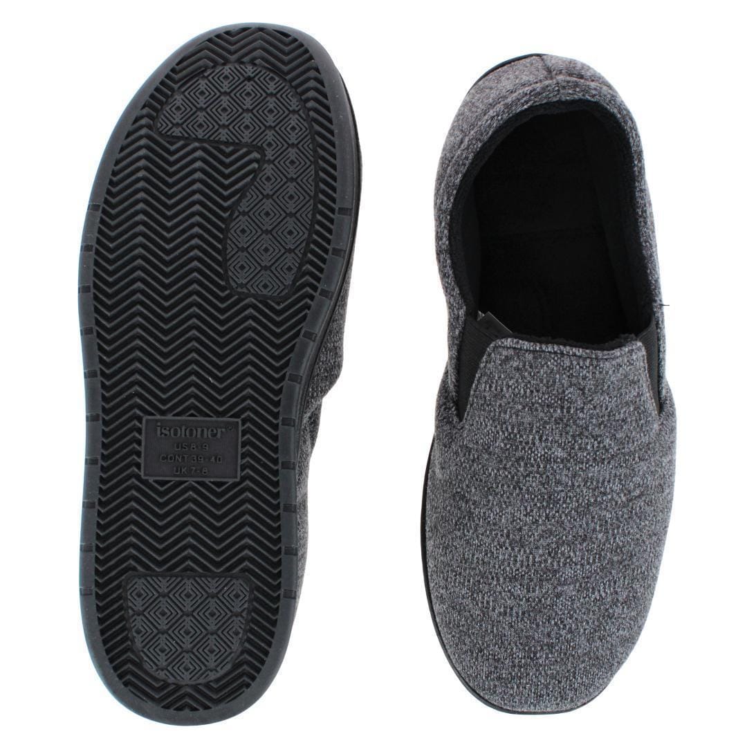 Isotoner Men's Heathered Knit Twin Gore Slipper - Black