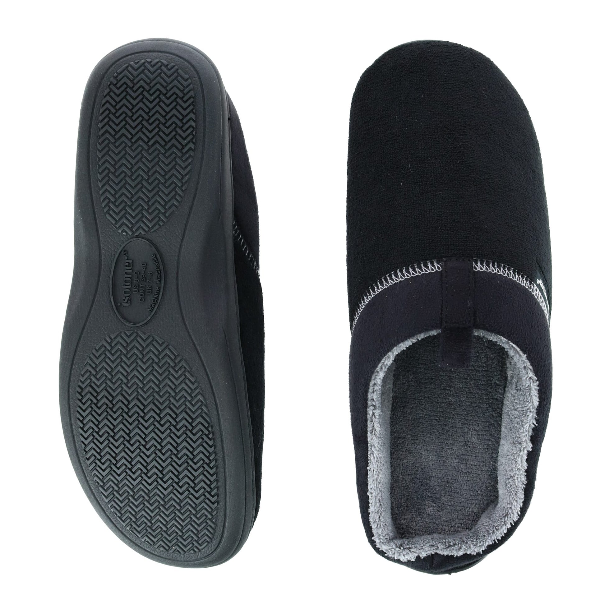 Isotoner Men's Microterry Jared Hoodback Slippers - Black
