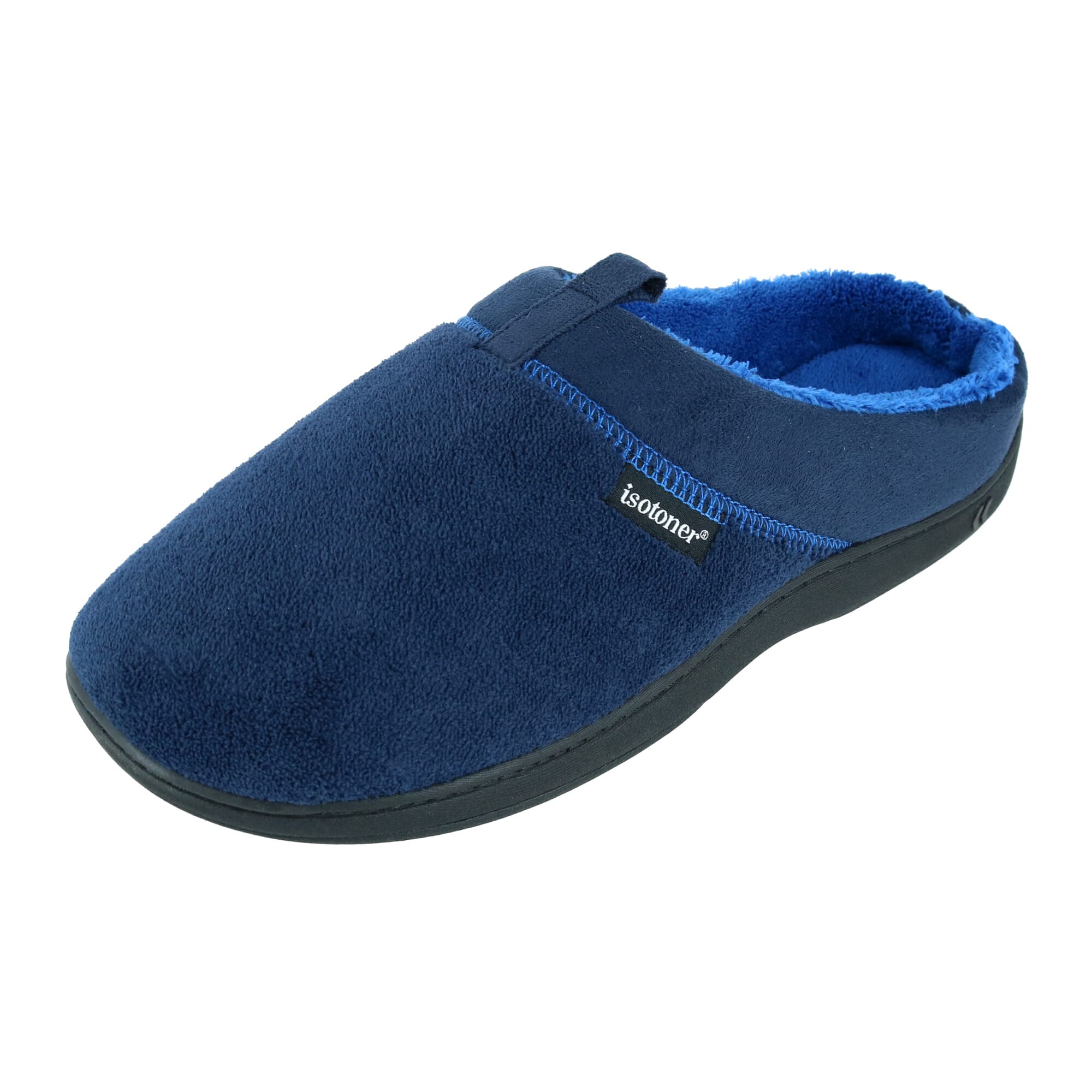 Isotoner Men's Microterry Jared Hoodback Slippers - Navy Blue