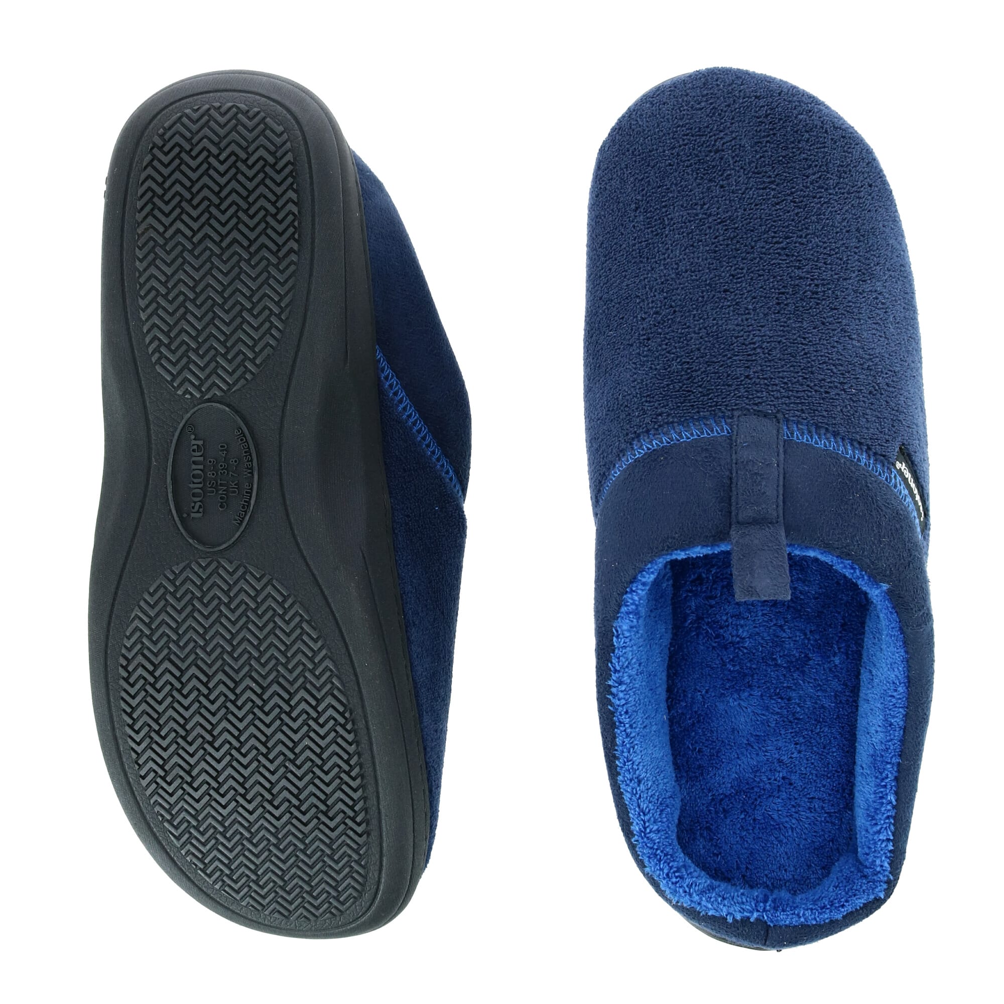 Isotoner Men's Microterry Jared Hoodback Slippers - Navy Blue