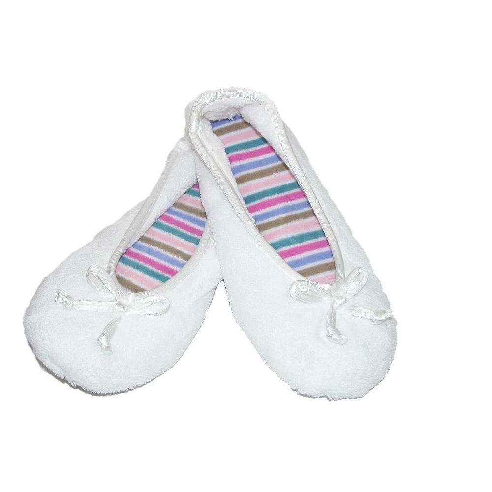 Isotoner Women's Terry Classic Ballerina Slippers - White with Stripes