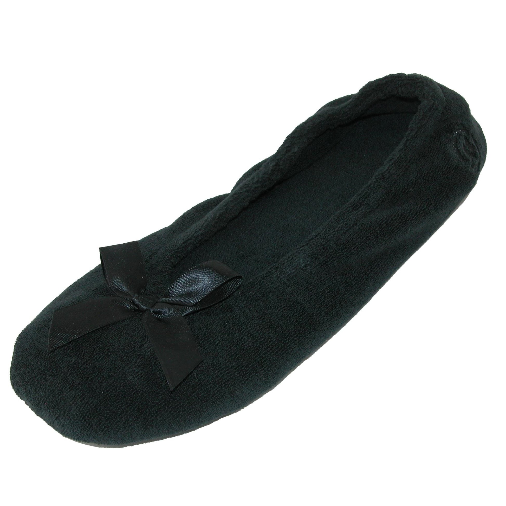 Isotoner Women's Terry Classic Ballerina Slippers (Pack of 2) - Black and Black