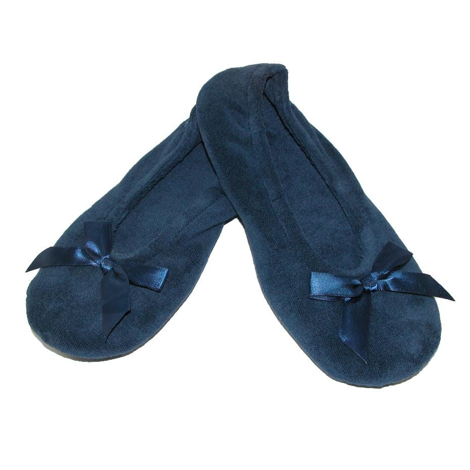 Isotoner Women's Terry Classic Ballerina Slippers (Pack of 2) - Black and Navy