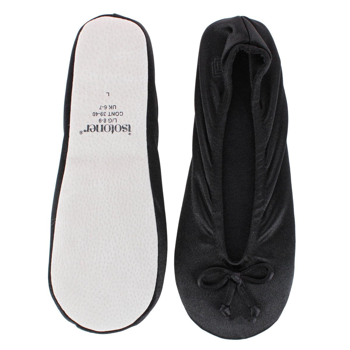Isotoner Women's Satin Classic Ballerina Slippers - Black