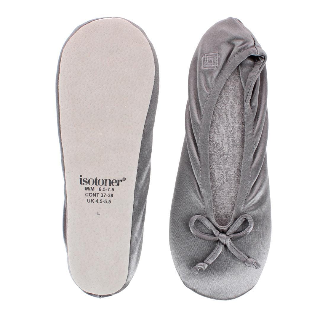 Isotoner Women's Satin Classic Ballerina Slippers - Ash