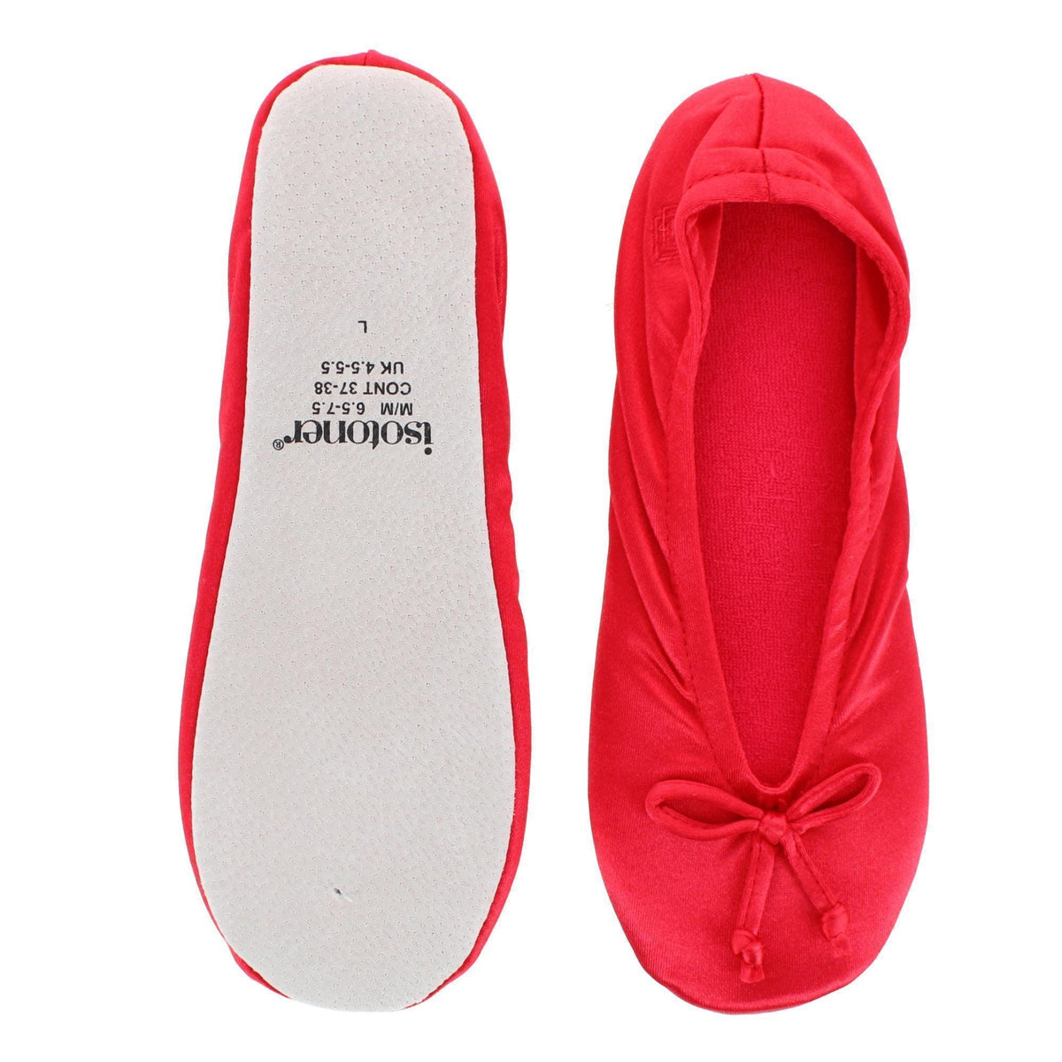 Isotoner Women's Satin Classic Ballerina Slippers - Sriracha