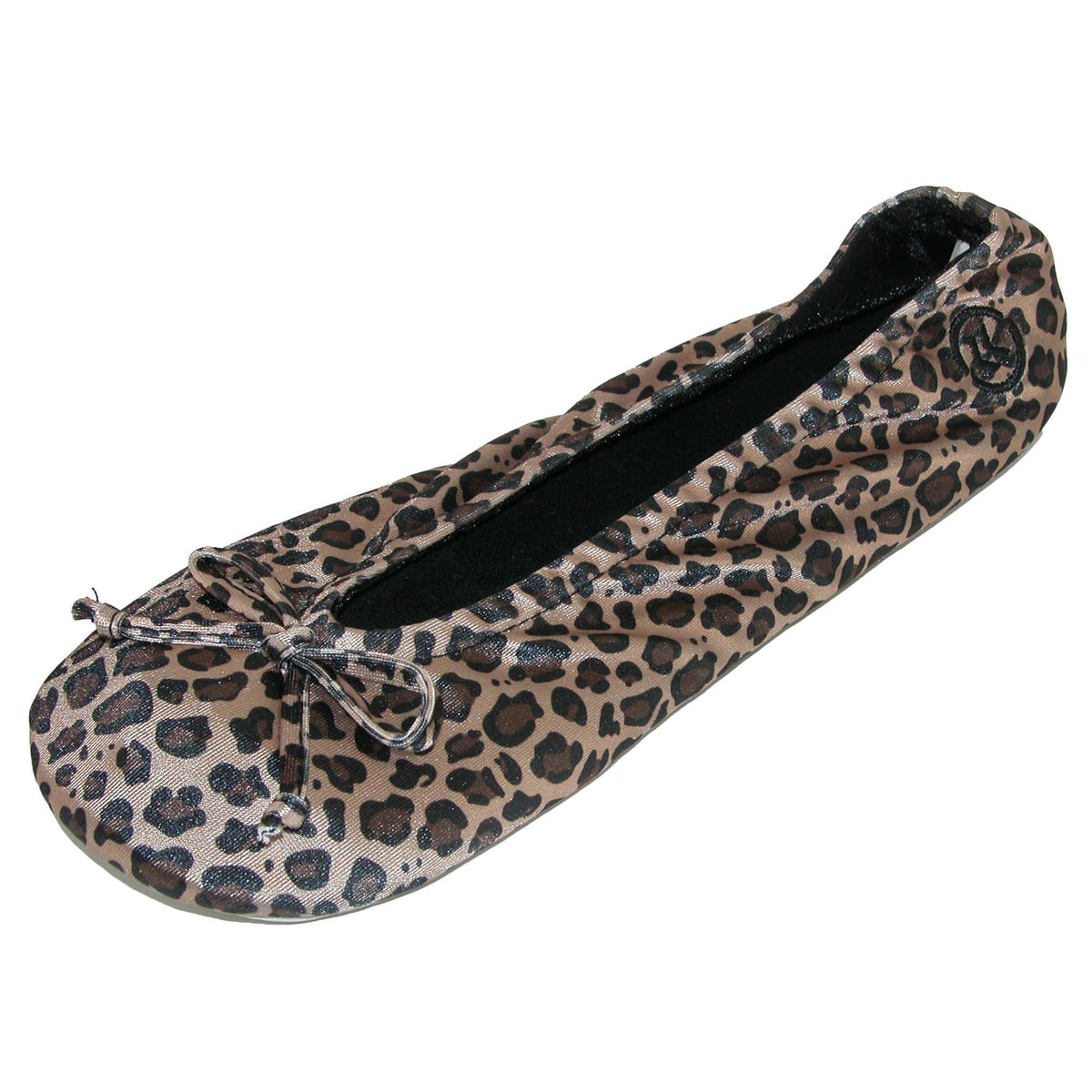 Isotoner Women's Satin Classic Ballerina Slippers (Pack of 2) - Black and Cheetah