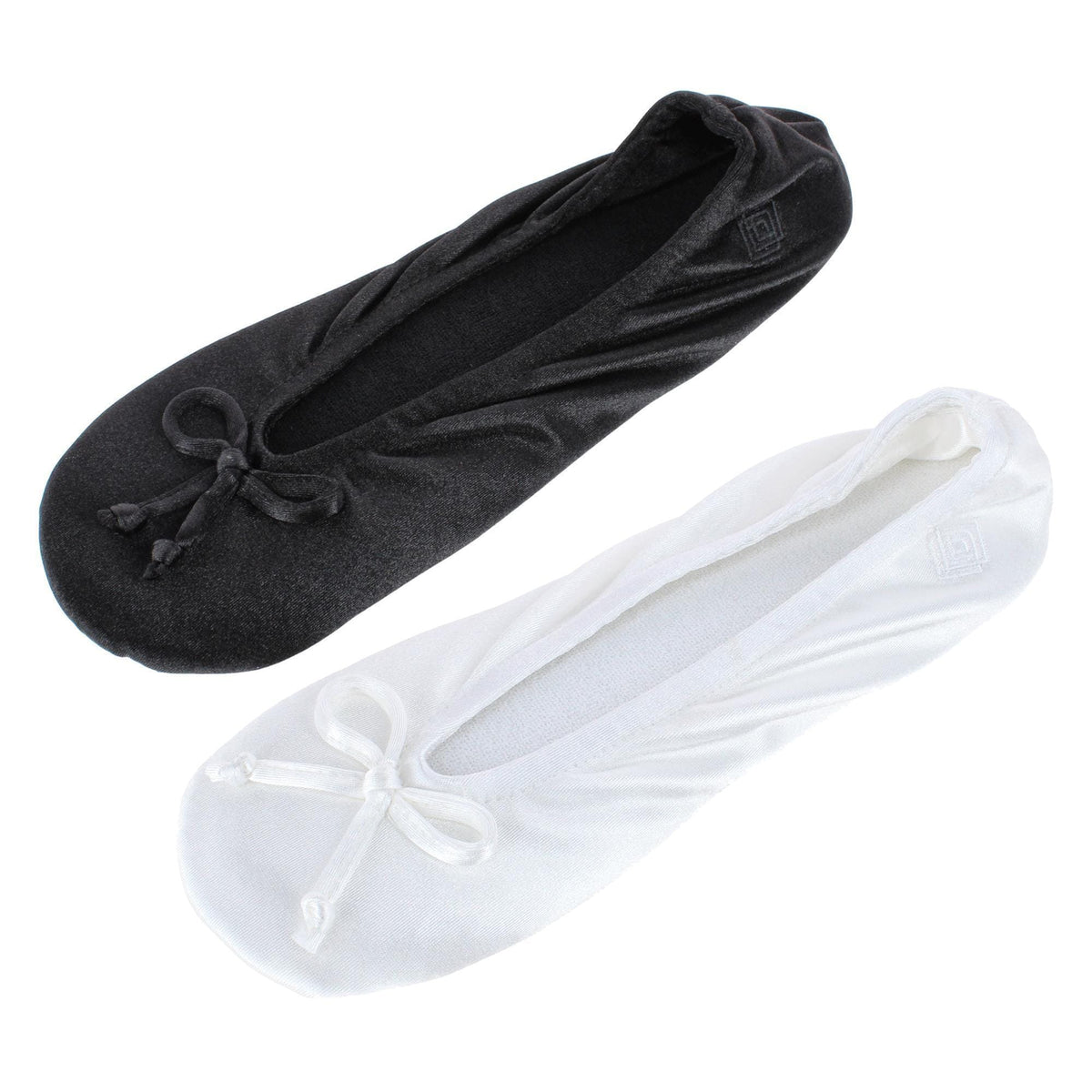 Isotoner Women's Satin Plus Size Ballerina Slippers (Pack of 2) - White/Black