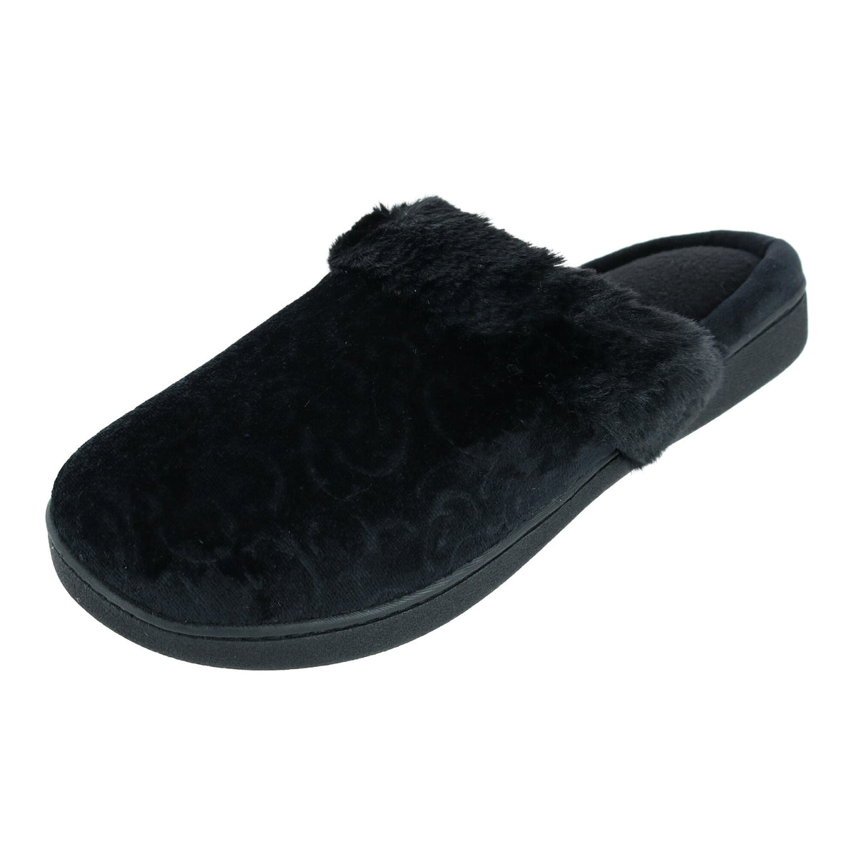 Isotoner Women's Velour Patterned Clog Slippers - Black