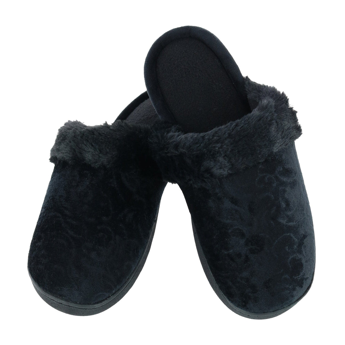 Isotoner Women's Velour Patterned Clog Slippers - Black