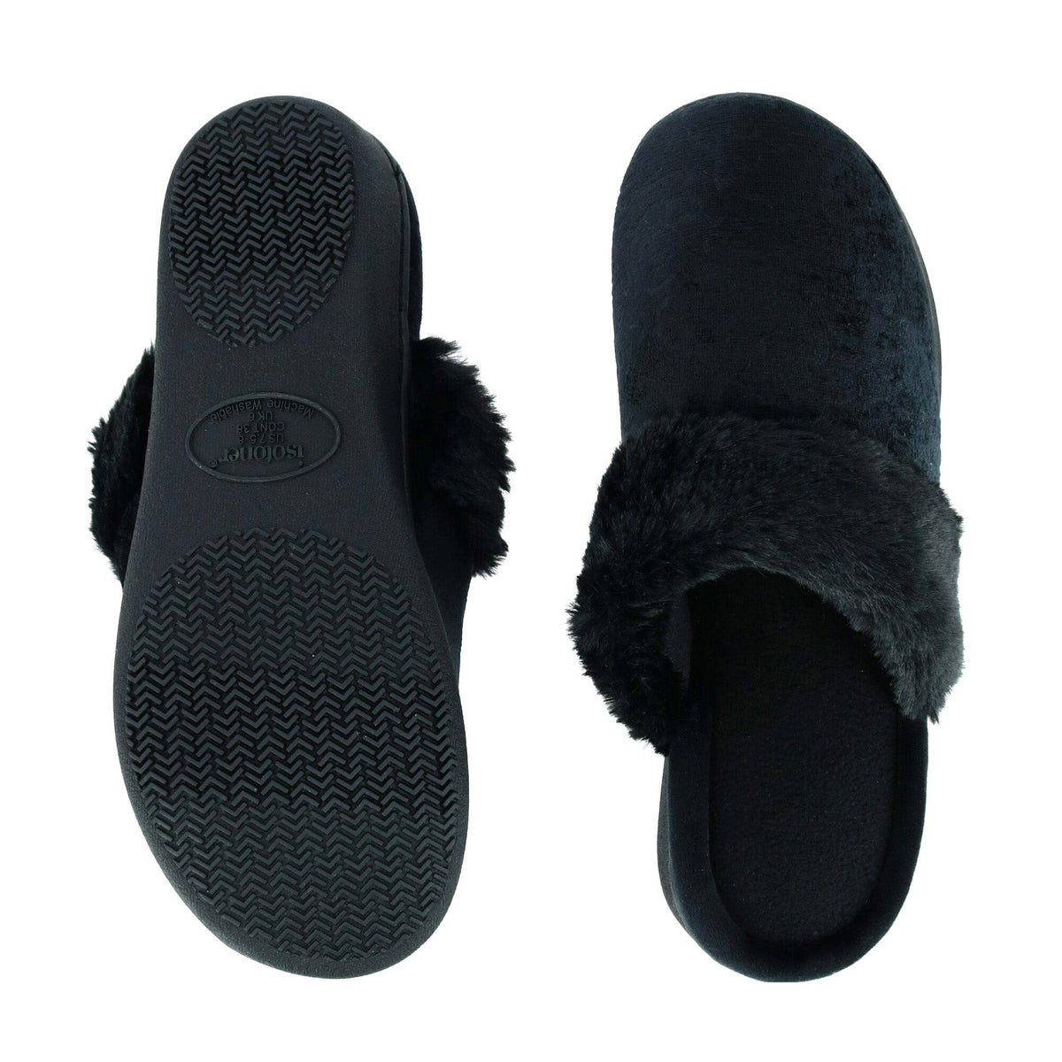 Isotoner Women's Velour Patterned Clog Slippers - Black
