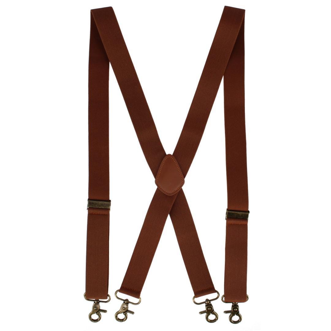 CTM® Men's Elastic X-Back Brass Swivel Hook Suspenders - Brown