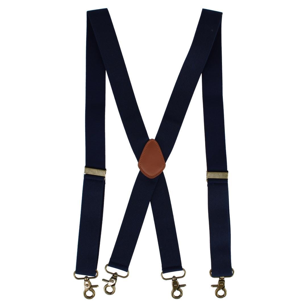 CTM® Men's Elastic X-Back Brass Swivel Hook Suspenders - Navy Blue