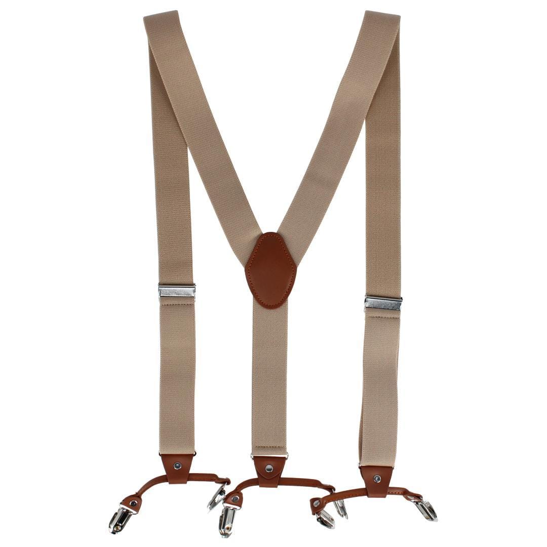 CTM® Men's Solid Color Elastic Y-Back Double Clip-End Suspender - Beige