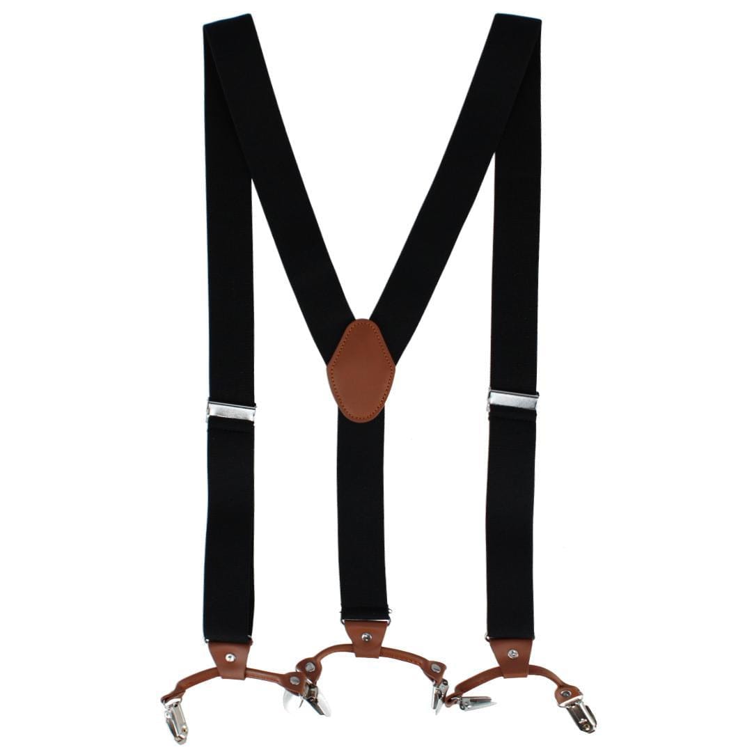 CTM® Men's Solid Color Elastic Y-Back Double Clip-End Suspender - Black