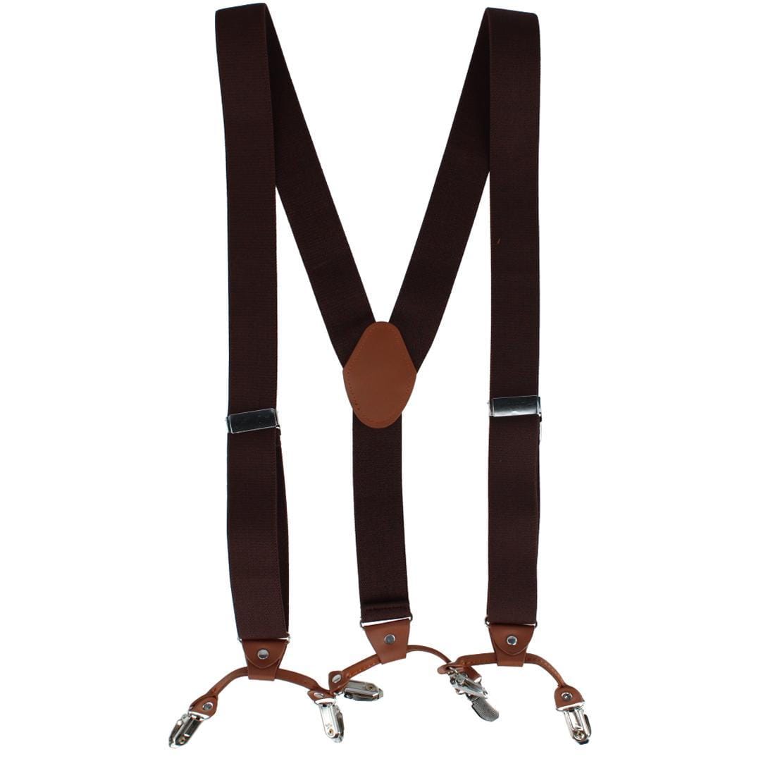 CTM® Men's Solid Color Elastic Y-Back Double Clip-End Suspender - Brown
