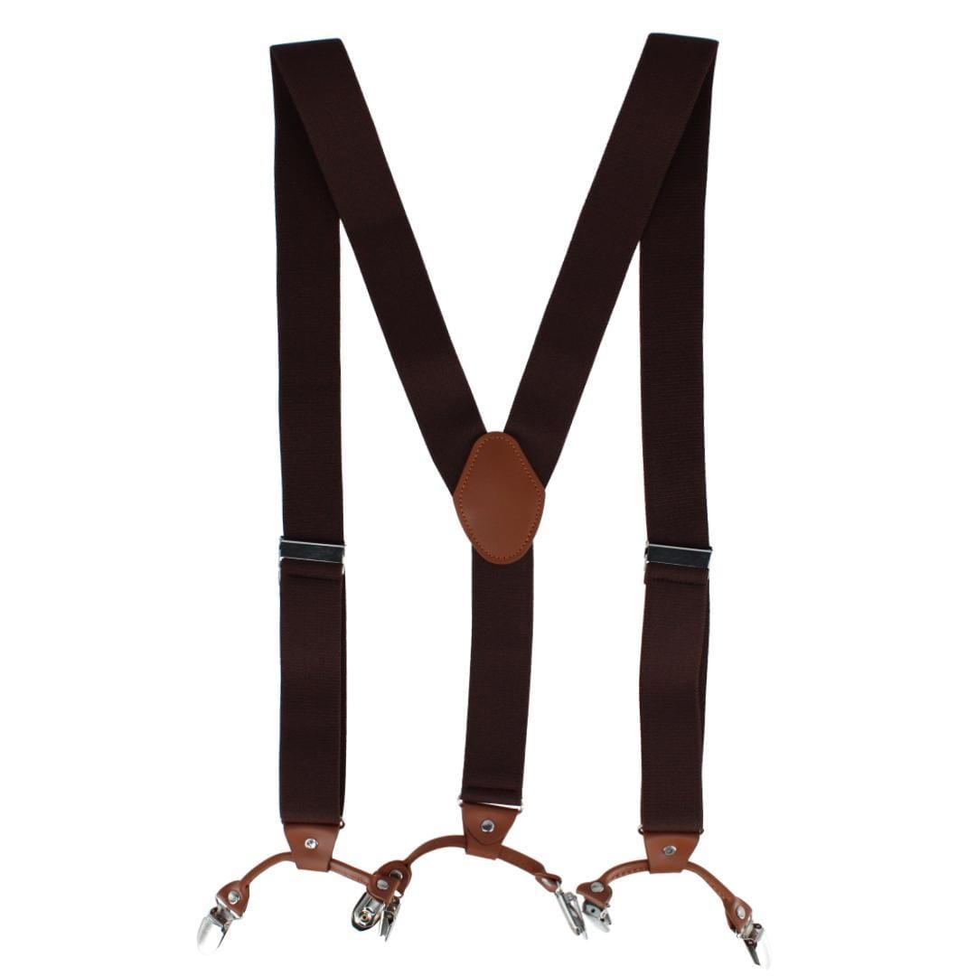CTM® Men's Solid Color Elastic Y-Back Double Clip-End Suspender - Brown