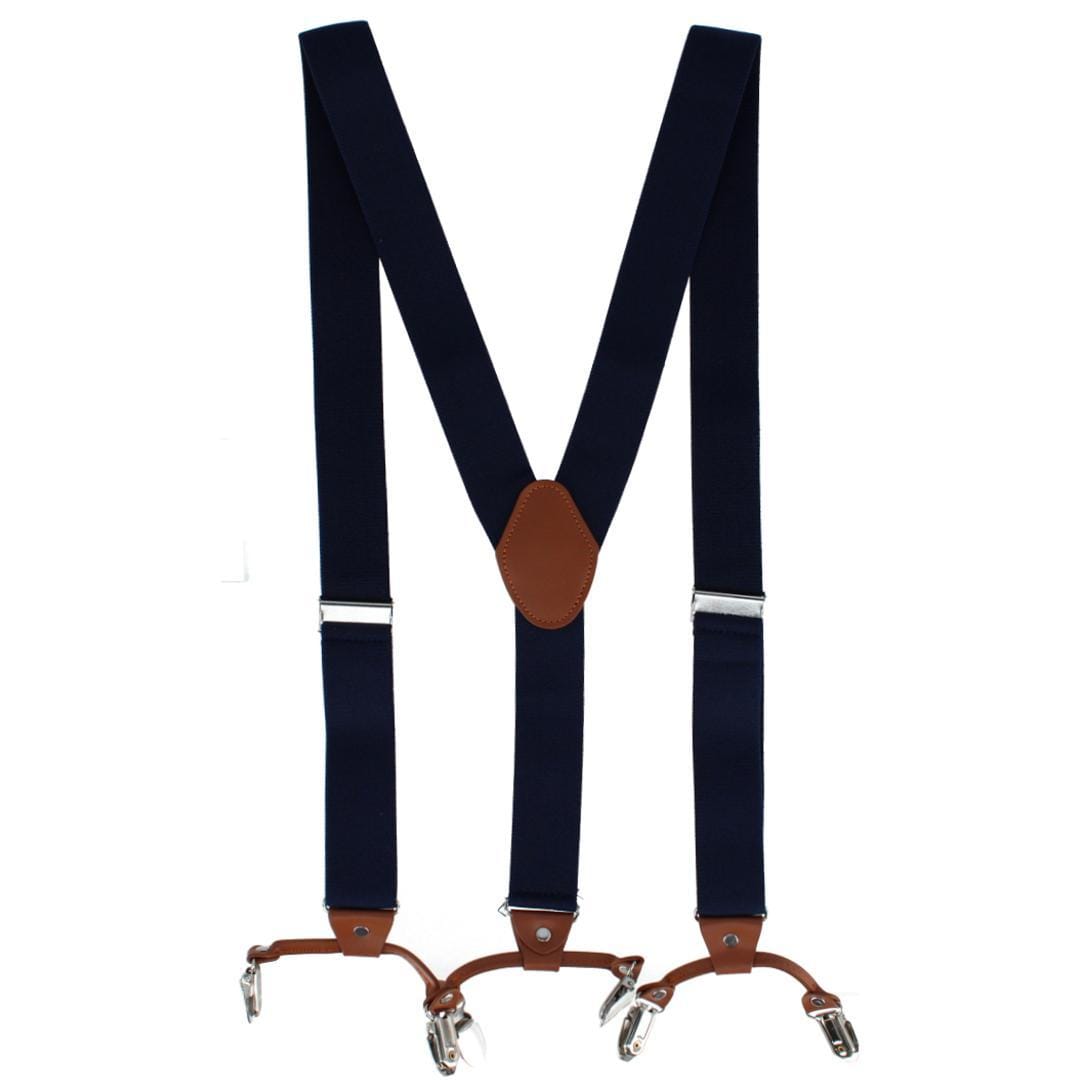 CTM® Men's Solid Color Elastic Y-Back Double Clip-End Suspender - Navy Blue
