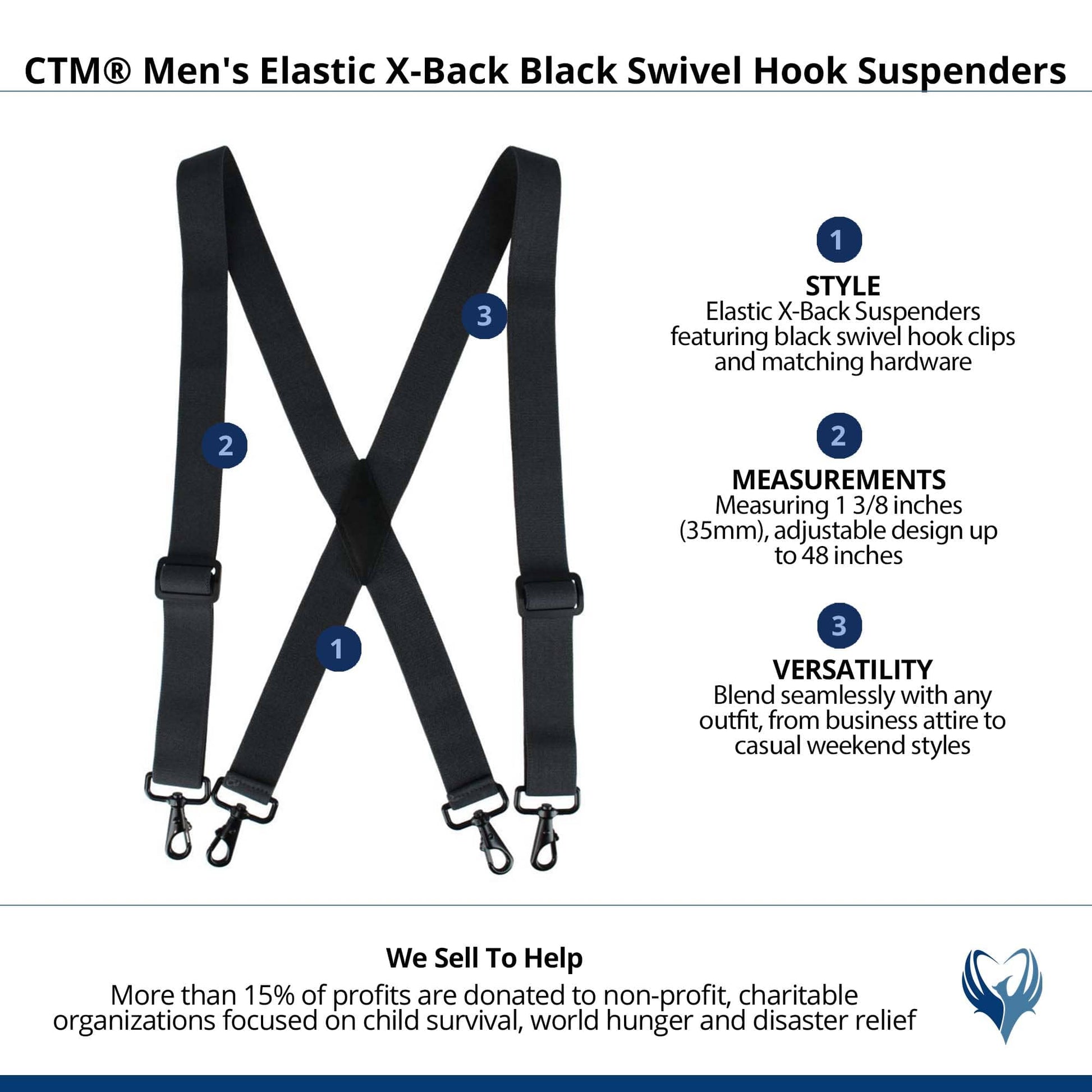 CTM® Men's Elastic X-Back Black Swivel Hook Suspenders - Gray