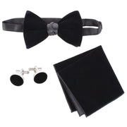 Men's Velvet Feel Bow Tie Pocket Square and Cuff Link Set