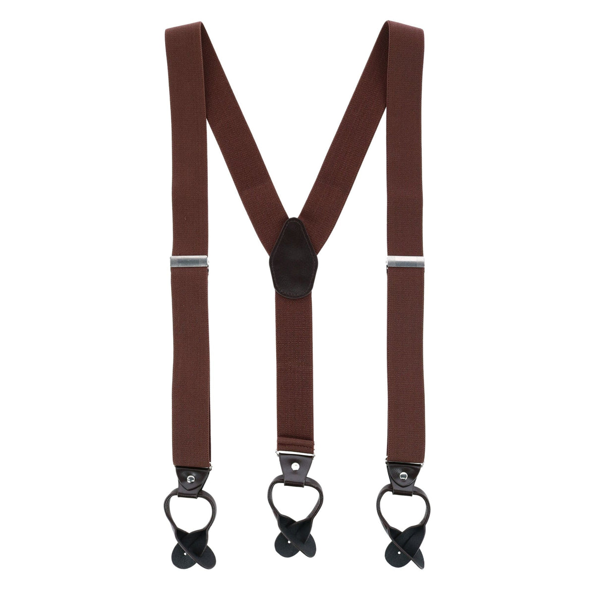 CTM® Men's 1.375 Inch Wide Solid Color Y-Back Button-End Suspenders - Brown