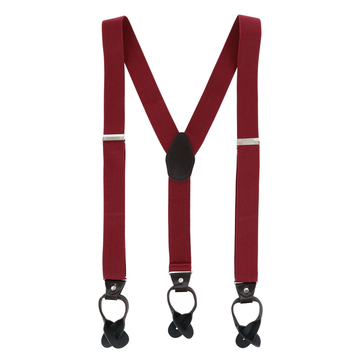 CTM® Men's 1.375 Inch Wide Solid Color Y-Back Button-End Suspenders - Red