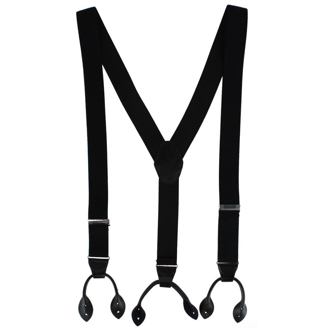 CTM® Men's 35mm Wide Elastic and Leather Button-End Suspenders - Black