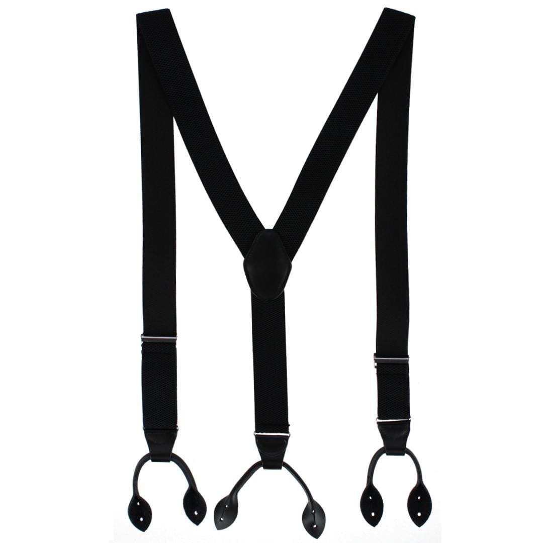 CTM® Men's 35mm Wide Elastic and Leather Button-End Suspenders - Black