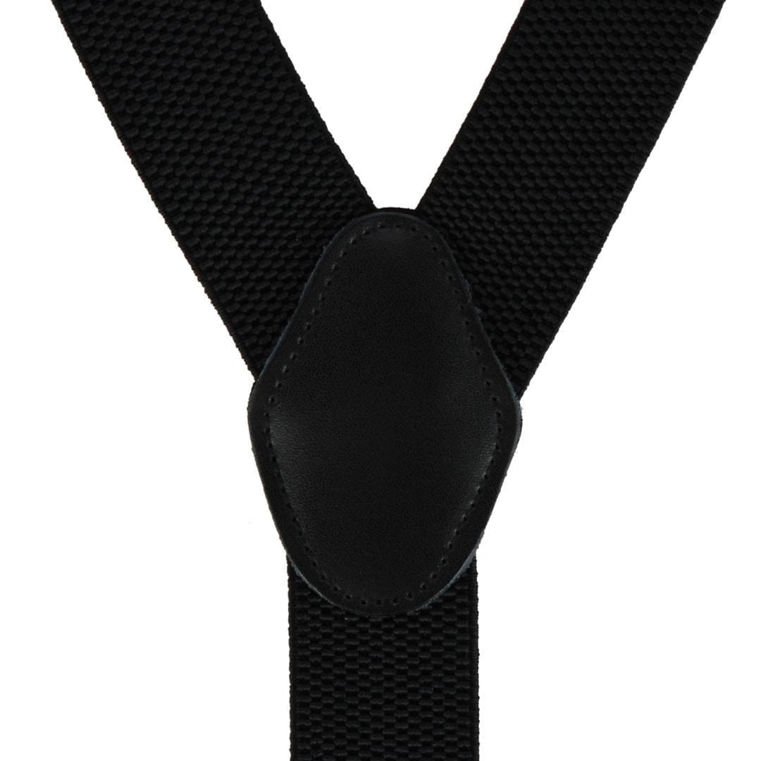 CTM® Men's 35mm Wide Elastic and Leather Button-End Suspenders - Black